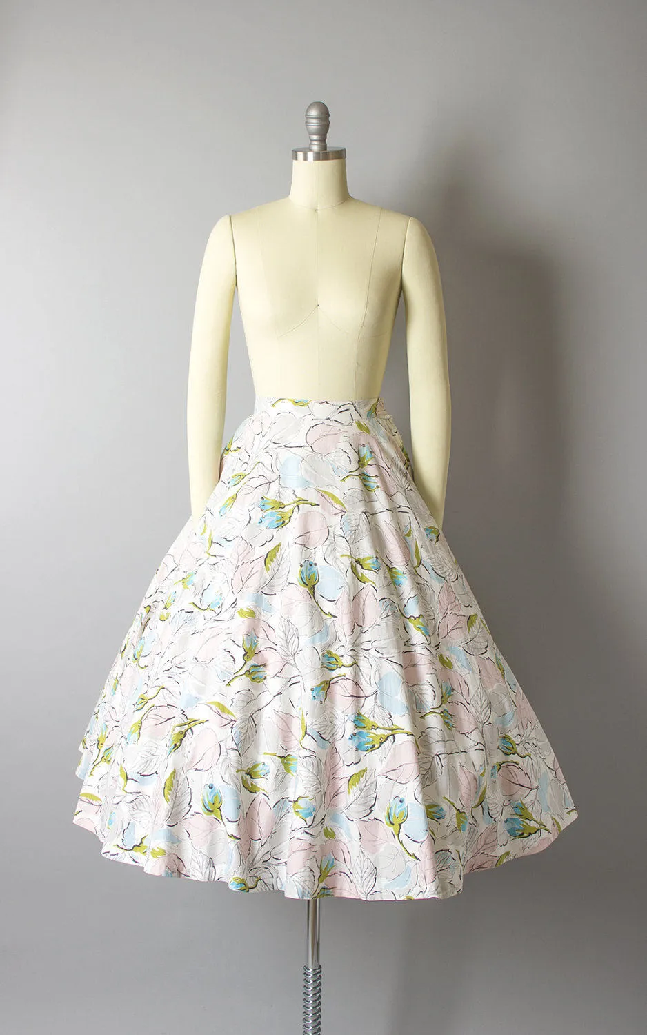 1950s Jerry Gilden Floral Rhinestones Cotton Skirt with Pockets | small