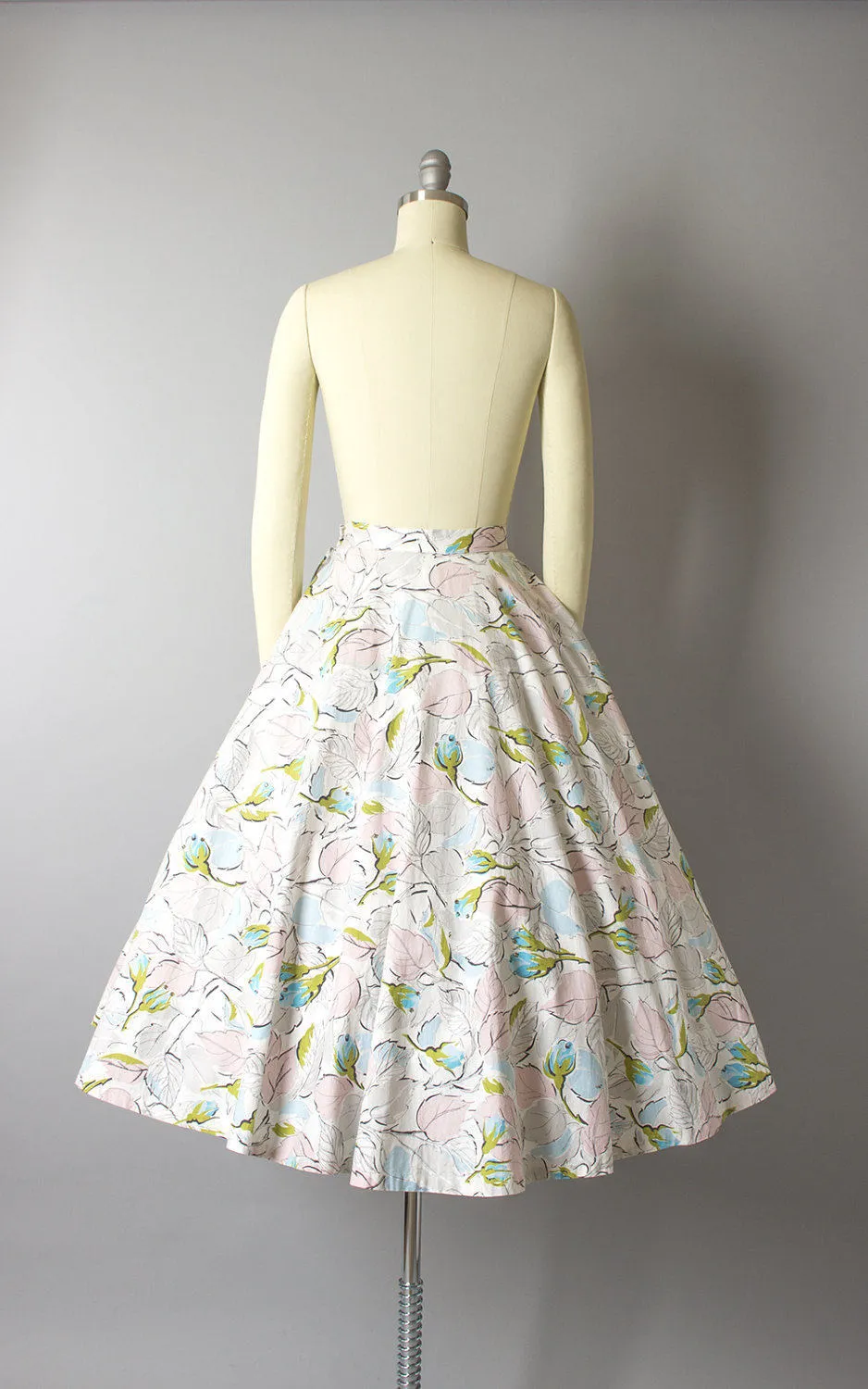 1950s Jerry Gilden Floral Rhinestones Cotton Skirt with Pockets | small