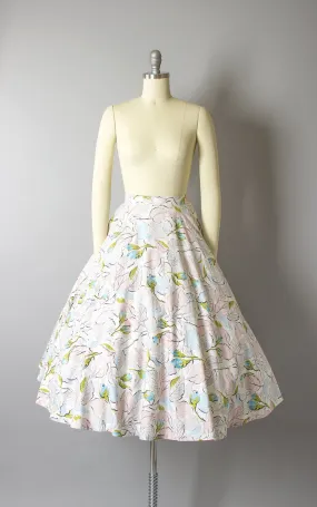 1950s Jerry Gilden Floral Rhinestones Cotton Skirt with Pockets | small