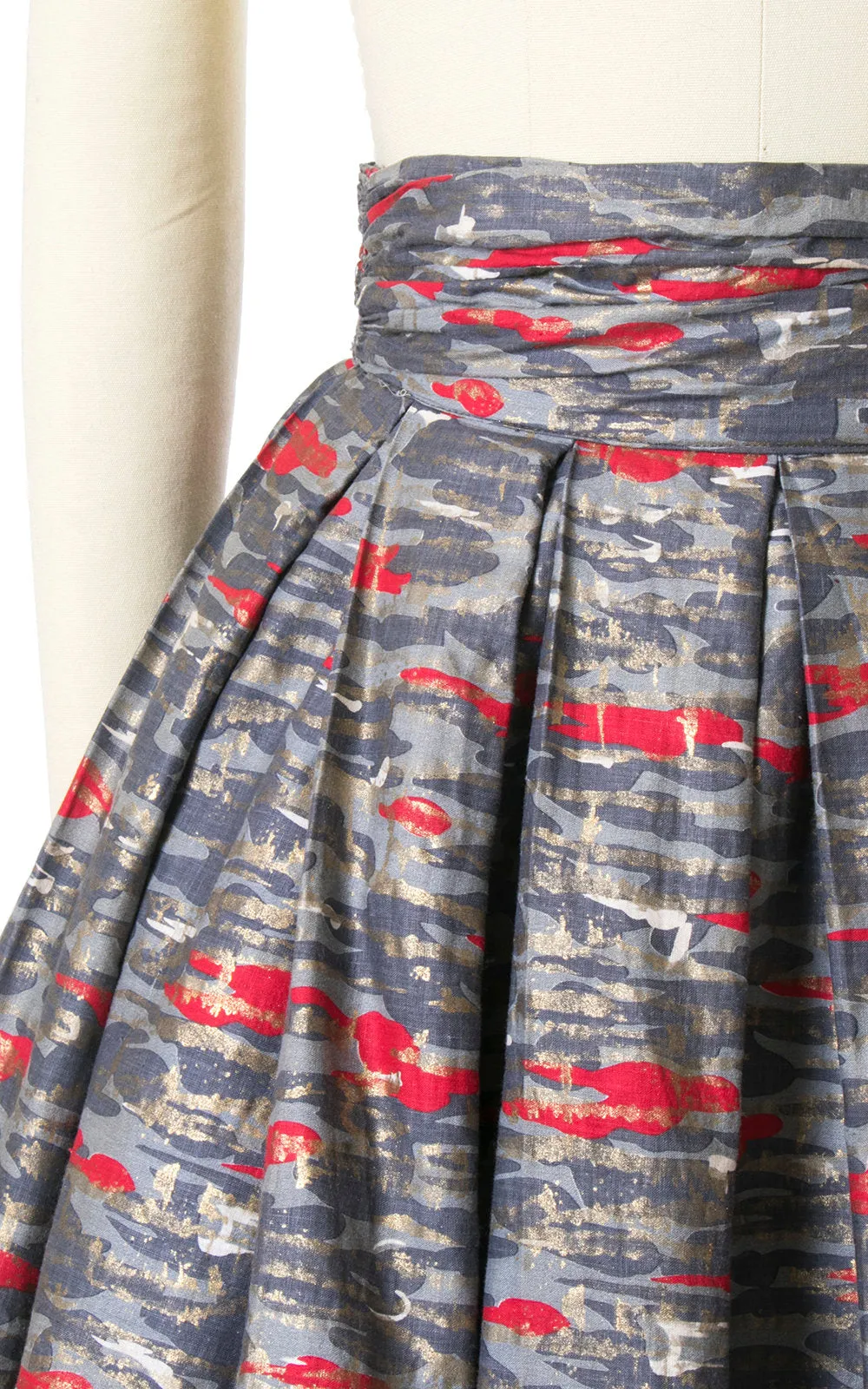 1950s Metallic Gold Abstract Camouflage Cotton Skirt | small