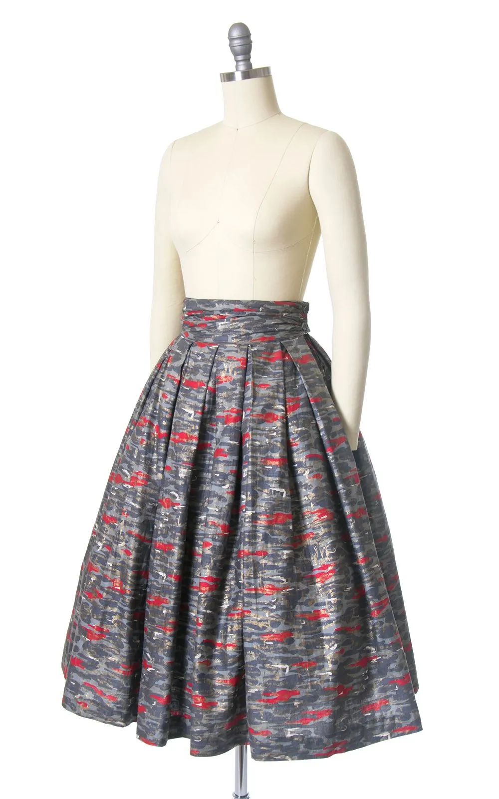 1950s Metallic Gold Abstract Camouflage Cotton Skirt | small