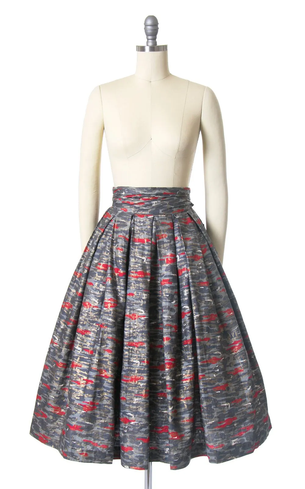 1950s Metallic Gold Abstract Camouflage Cotton Skirt | small