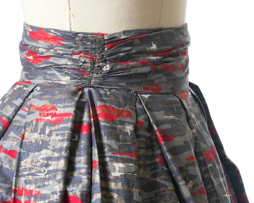 1950s Metallic Gold Abstract Camouflage Cotton Skirt | small