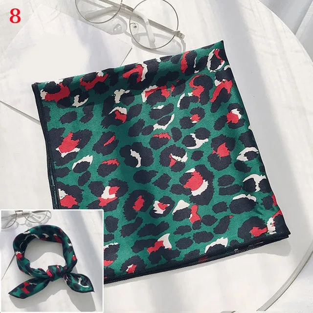 50*50cm Fashion Polka Dot Leopard Silk Scarf DIY New Styles Women Head Neck Small Square Scarf Satin Hair Ties Bands Neckerchief