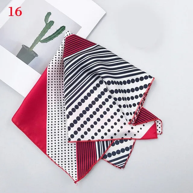 50*50cm Fashion Polka Dot Leopard Silk Scarf DIY New Styles Women Head Neck Small Square Scarf Satin Hair Ties Bands Neckerchief