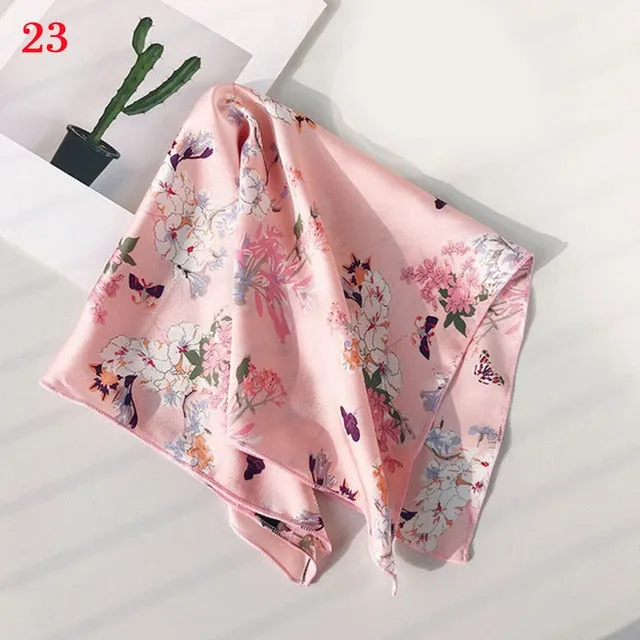 50*50cm Fashion Polka Dot Leopard Silk Scarf DIY New Styles Women Head Neck Small Square Scarf Satin Hair Ties Bands Neckerchief