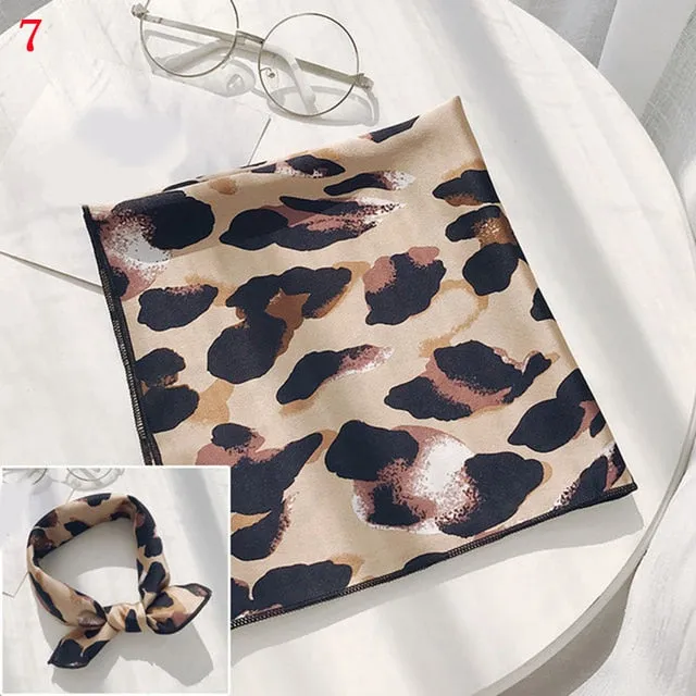 50*50cm Fashion Polka Dot Leopard Silk Scarf DIY New Styles Women Head Neck Small Square Scarf Satin Hair Ties Bands Neckerchief