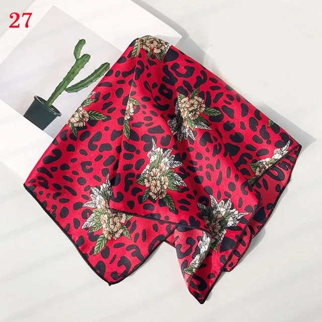 50*50cm Fashion Polka Dot Leopard Silk Scarf DIY New Styles Women Head Neck Small Square Scarf Satin Hair Ties Bands Neckerchief