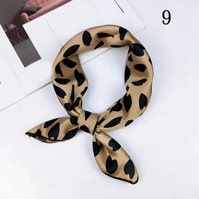 50*50cm Fashion Polka Dot Leopard Silk Scarf DIY New Styles Women Head Neck Small Square Scarf Satin Hair Ties Bands Neckerchief