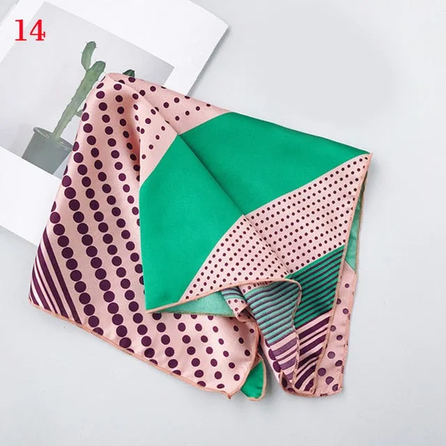 50*50cm Fashion Polka Dot Leopard Silk Scarf DIY New Styles Women Head Neck Small Square Scarf Satin Hair Ties Bands Neckerchief