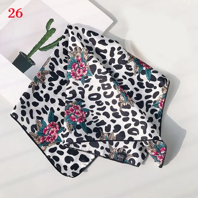 50*50cm Fashion Polka Dot Leopard Silk Scarf DIY New Styles Women Head Neck Small Square Scarf Satin Hair Ties Bands Neckerchief