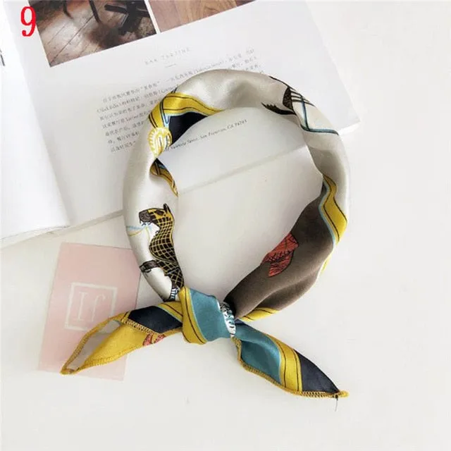 50*50cm Fashion Polka Dot Leopard Silk Scarf DIY New Styles Women Head Neck Small Square Scarf Satin Hair Ties Bands Neckerchief