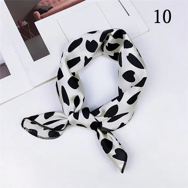 50*50cm Fashion Polka Dot Leopard Silk Scarf DIY New Styles Women Head Neck Small Square Scarf Satin Hair Ties Bands Neckerchief