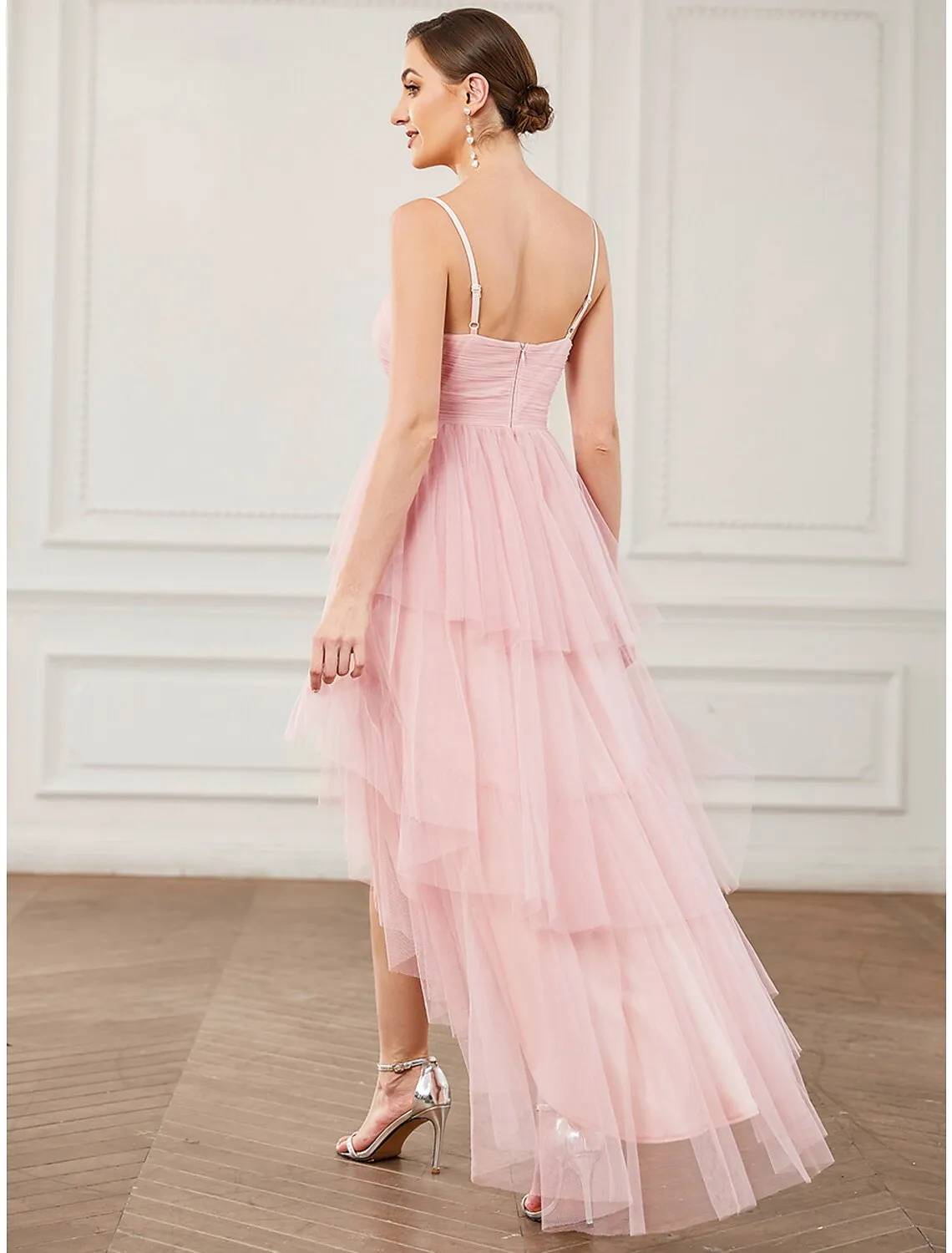 A-Line Party Dresses Vintage Dress Prom Knee Length Sleeveless Spaghetti Strap Tulle