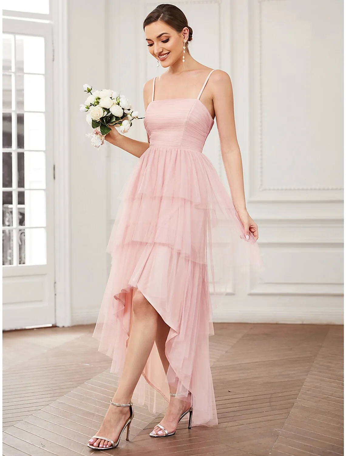 A-Line Party Dresses Vintage Dress Prom Knee Length Sleeveless Spaghetti Strap Tulle