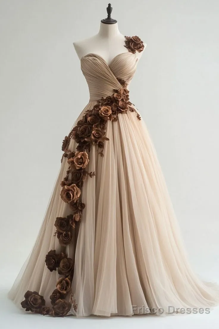 A-Line Sweetheart Neckline Tulle Applique Long Prom Dress, Vintage Evening Gown