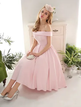 Aimishang  A-Line Cocktail Dresses Vintage Dress Engagement Tea Length Sleeveless Off Shoulder Stretch Fabric with Pleats