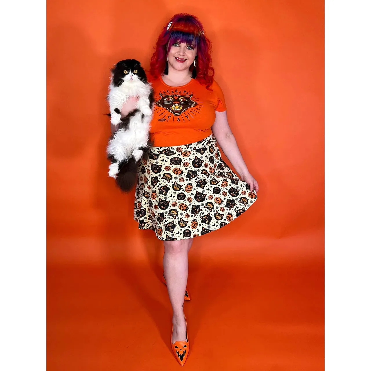 Classic Halloween Cream Skater Skirt