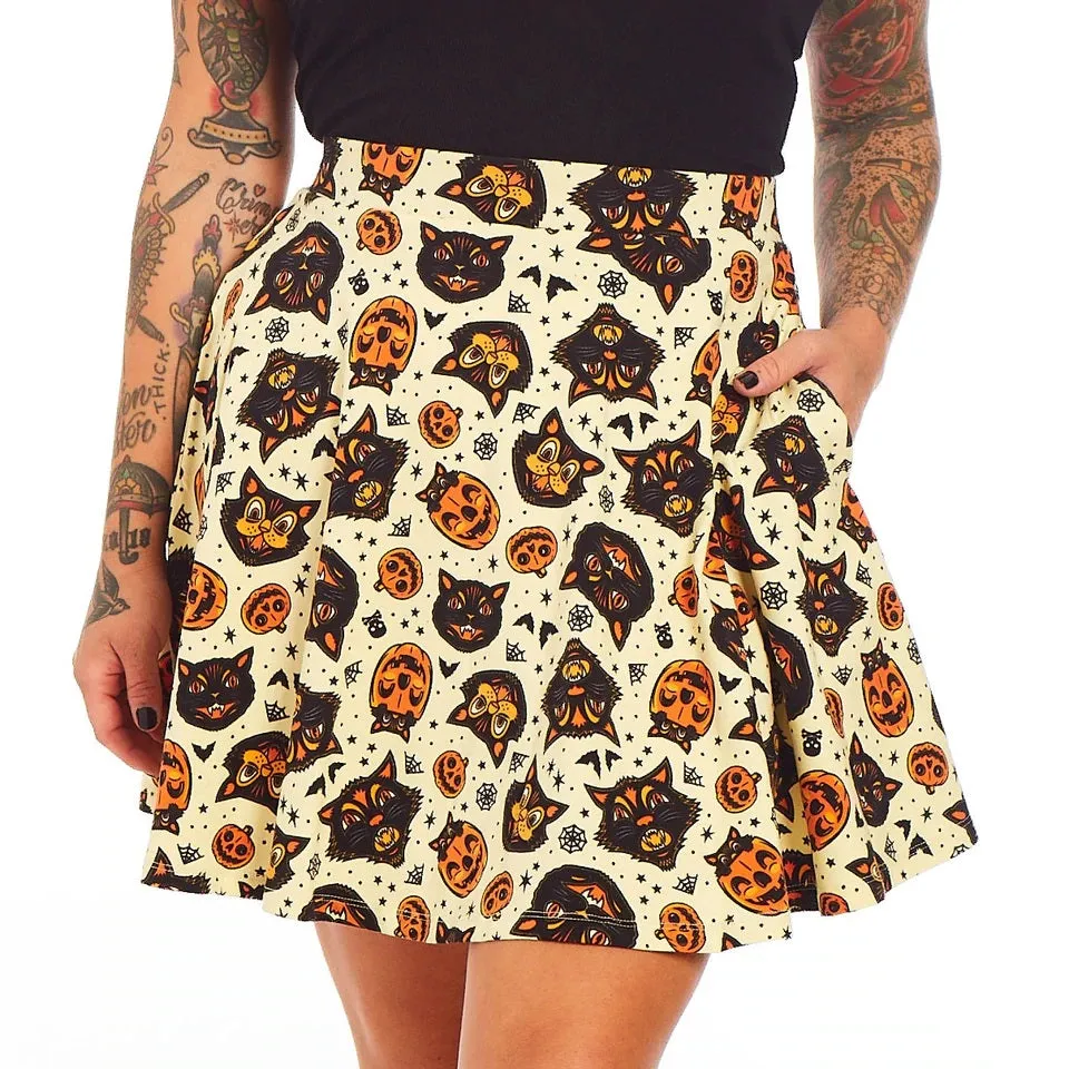 Classic Halloween Cream Skater Skirt