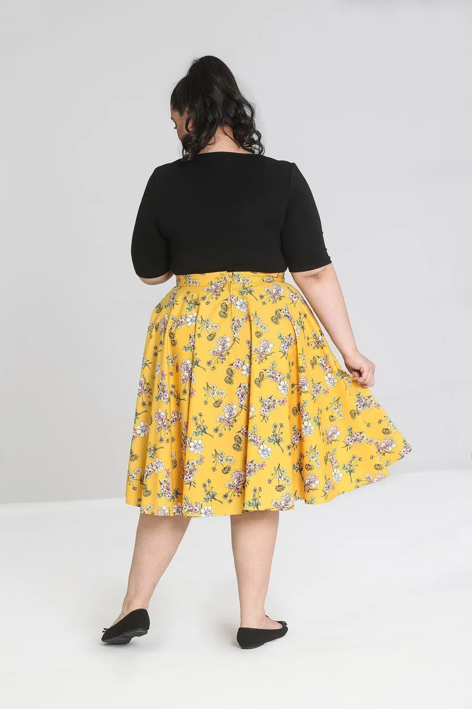 Hell Bunny Summer Vintage Garden Muriel Mustard Yellow 50's Skirt with Pockets