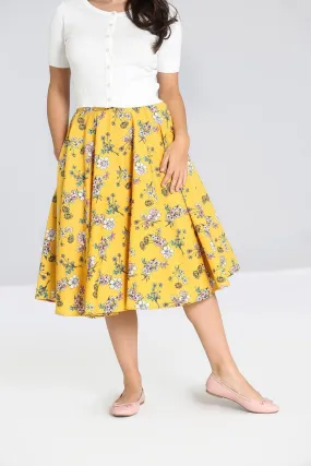 Hell Bunny Summer Vintage Garden Muriel Mustard Yellow 50's Skirt with Pockets