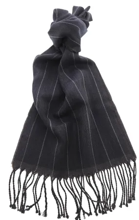 Lanvin Pure Wool Scarf – Black Pinstripe Design, Lightweight