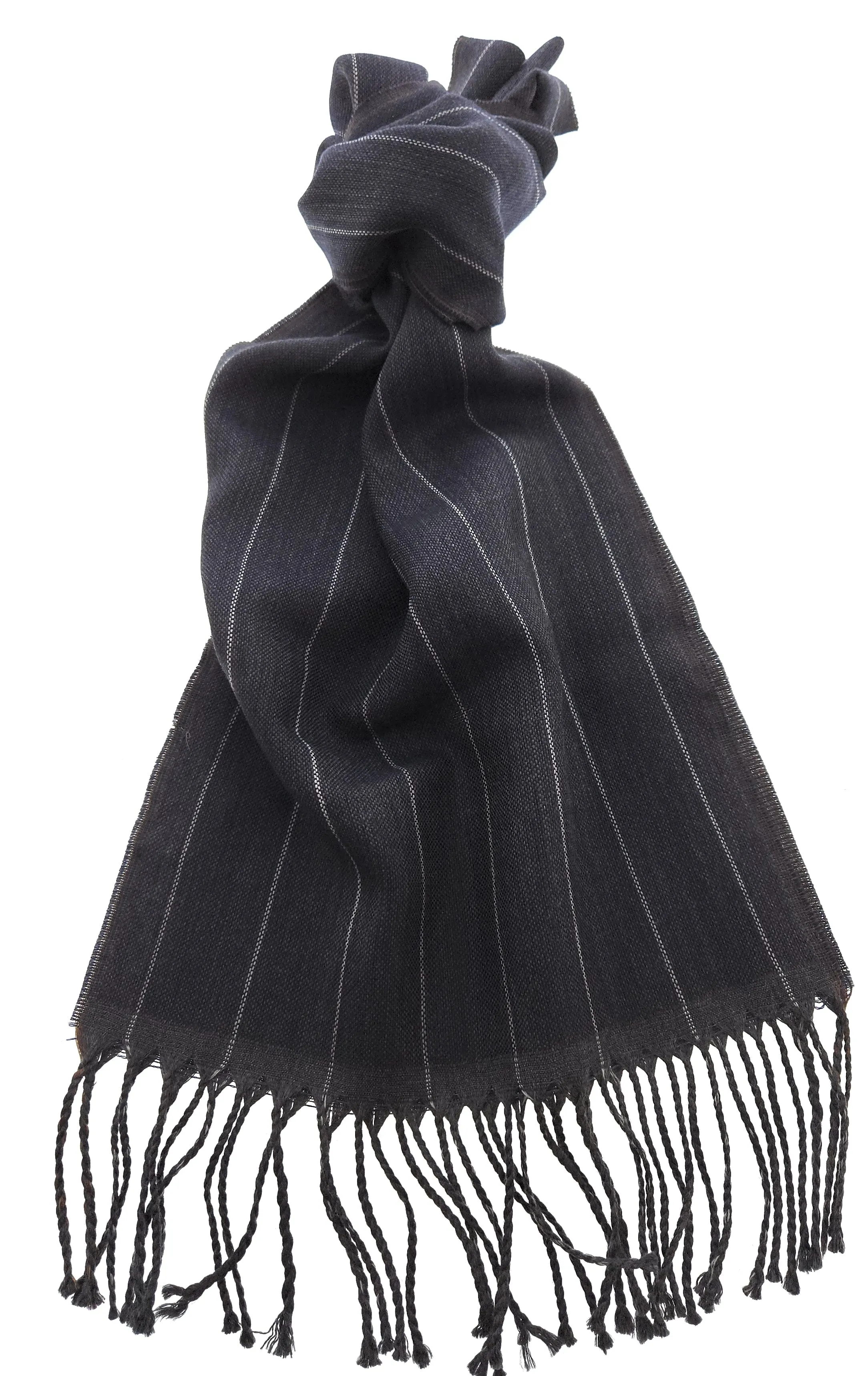 Lanvin Pure Wool Scarf – Black Pinstripe Design, Lightweight