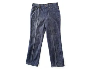 Large Retro Denim Jeans - 1960s Dark Indigo Blue Cotton - Ladies Size 12 Straight Leg 60s Dungarees - Rockabilly Deadstock - NWT - Waist 33