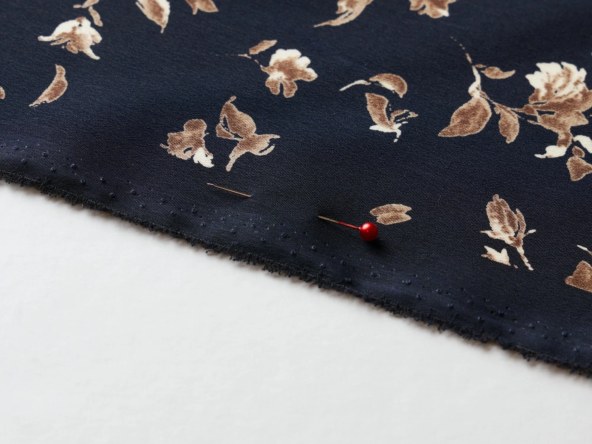 Peachskin  fabric by the yard -  Navy taupe off white   vintage floral print
