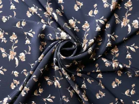 Peachskin  fabric by the yard -  Navy taupe off white   vintage floral print