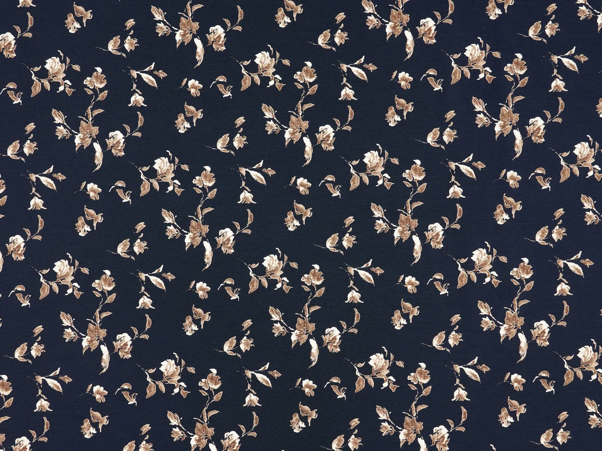 Peachskin  fabric by the yard -  Navy taupe off white   vintage floral print