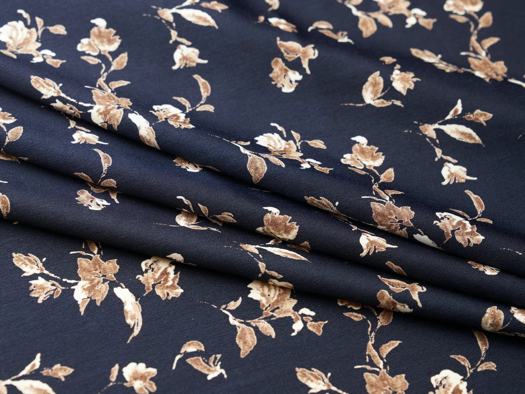 Peachskin  fabric by the yard -  Navy taupe off white   vintage floral print
