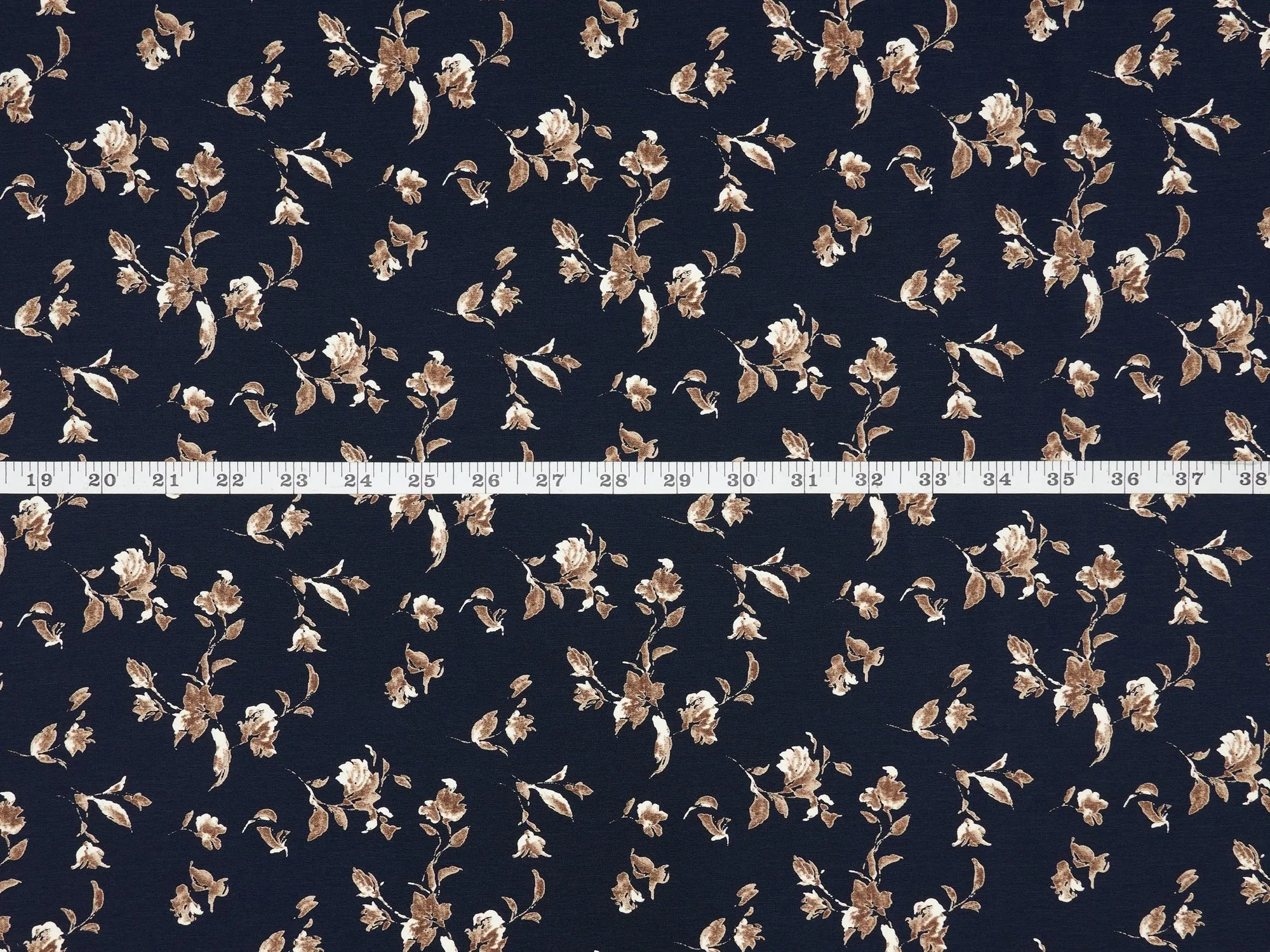 Peachskin  fabric by the yard -  Navy taupe off white   vintage floral print