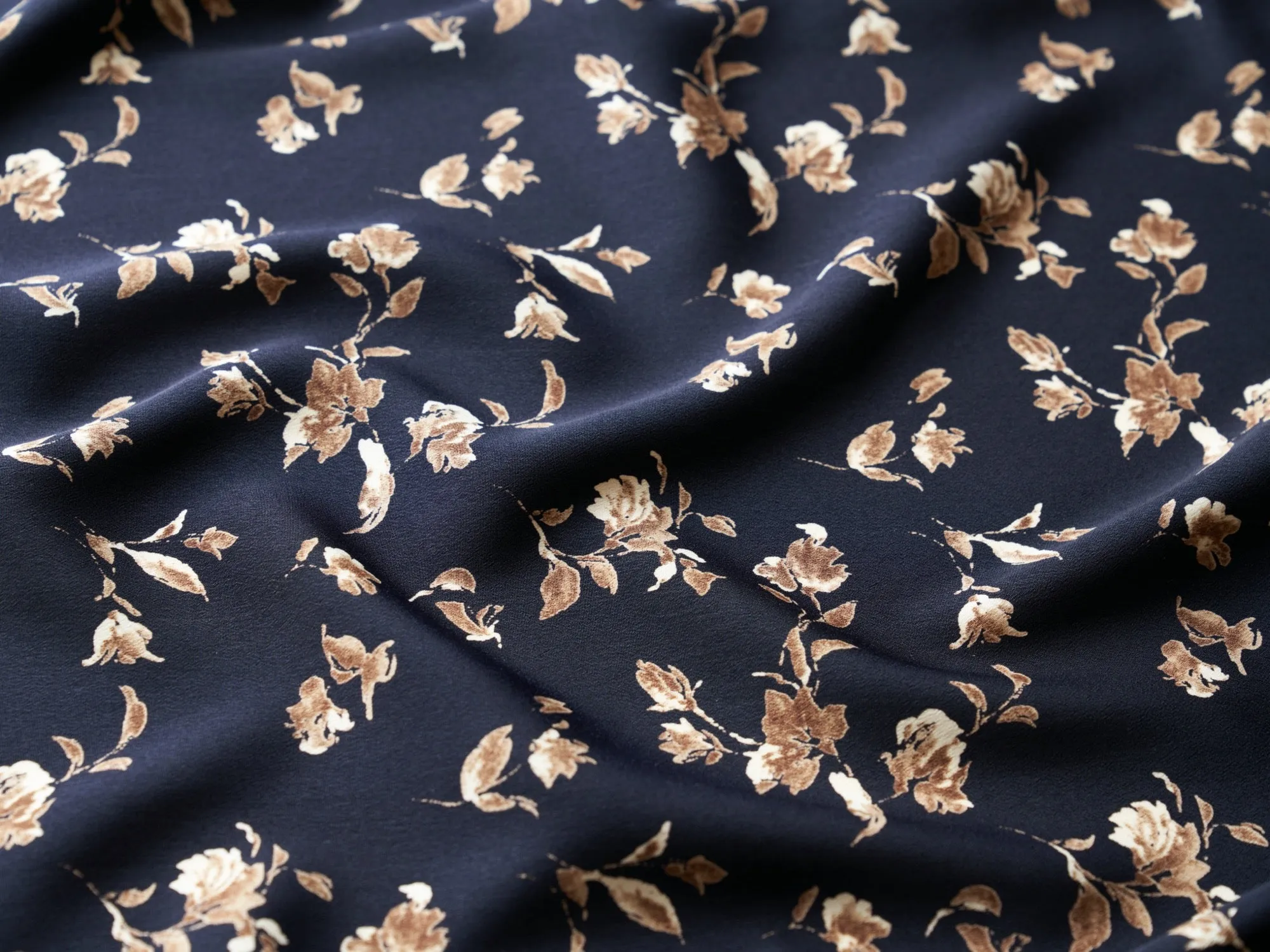 Peachskin  fabric by the yard -  Navy taupe off white   vintage floral print