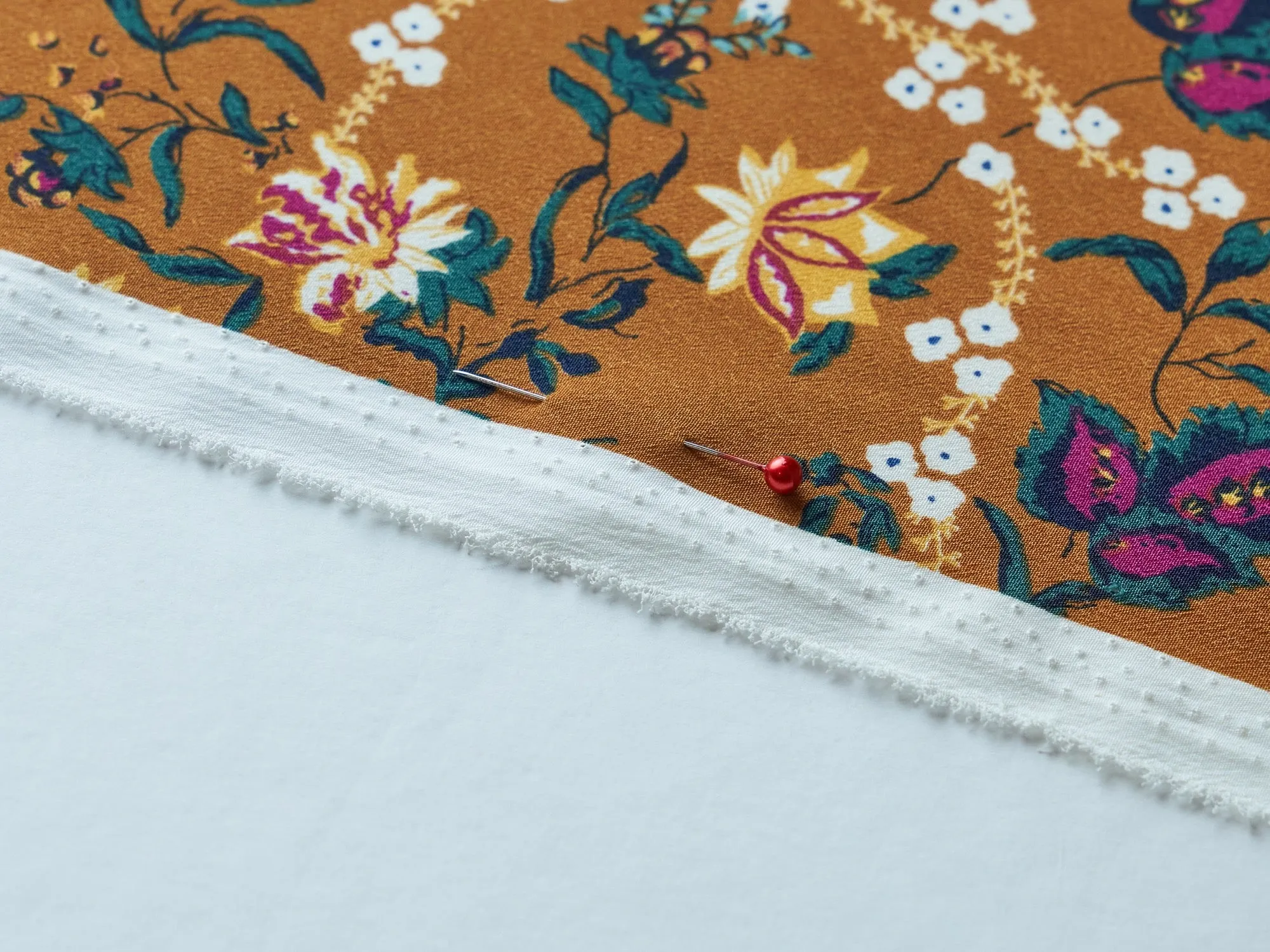 Peachskin  fabric by the yard -  Ochre burgundy  vintage floral print