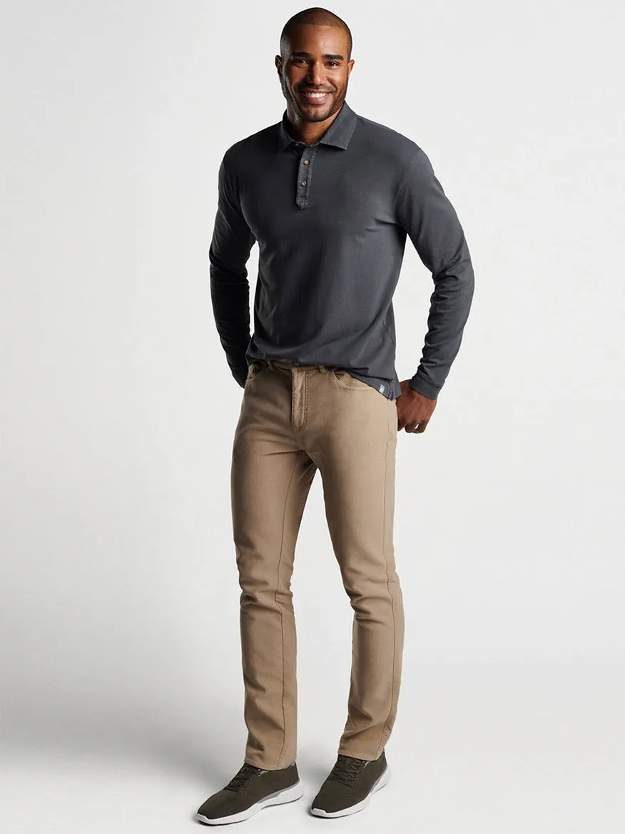 Peter Millar Lava Wash Long-Sleeve Polo in Washed Black