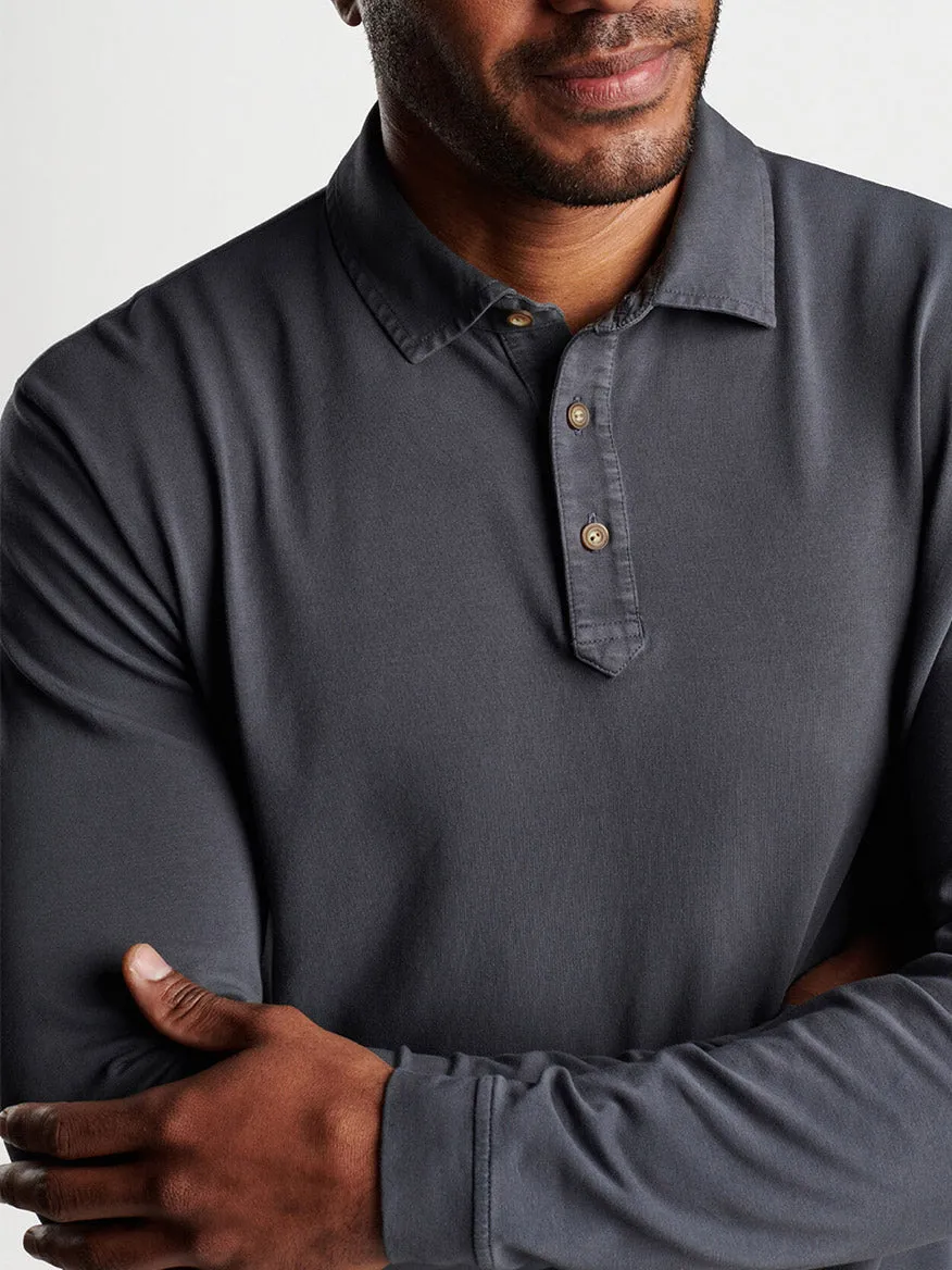 Peter Millar Lava Wash Long-Sleeve Polo in Washed Black