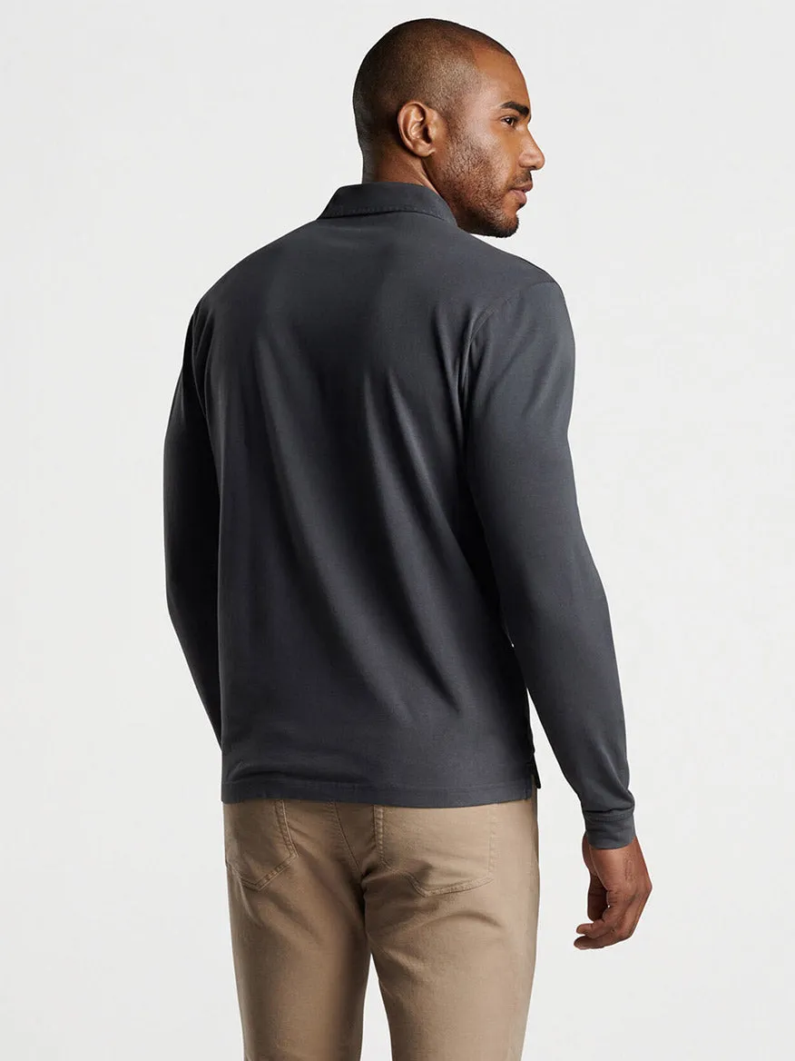 Peter Millar Lava Wash Long-Sleeve Polo in Washed Black