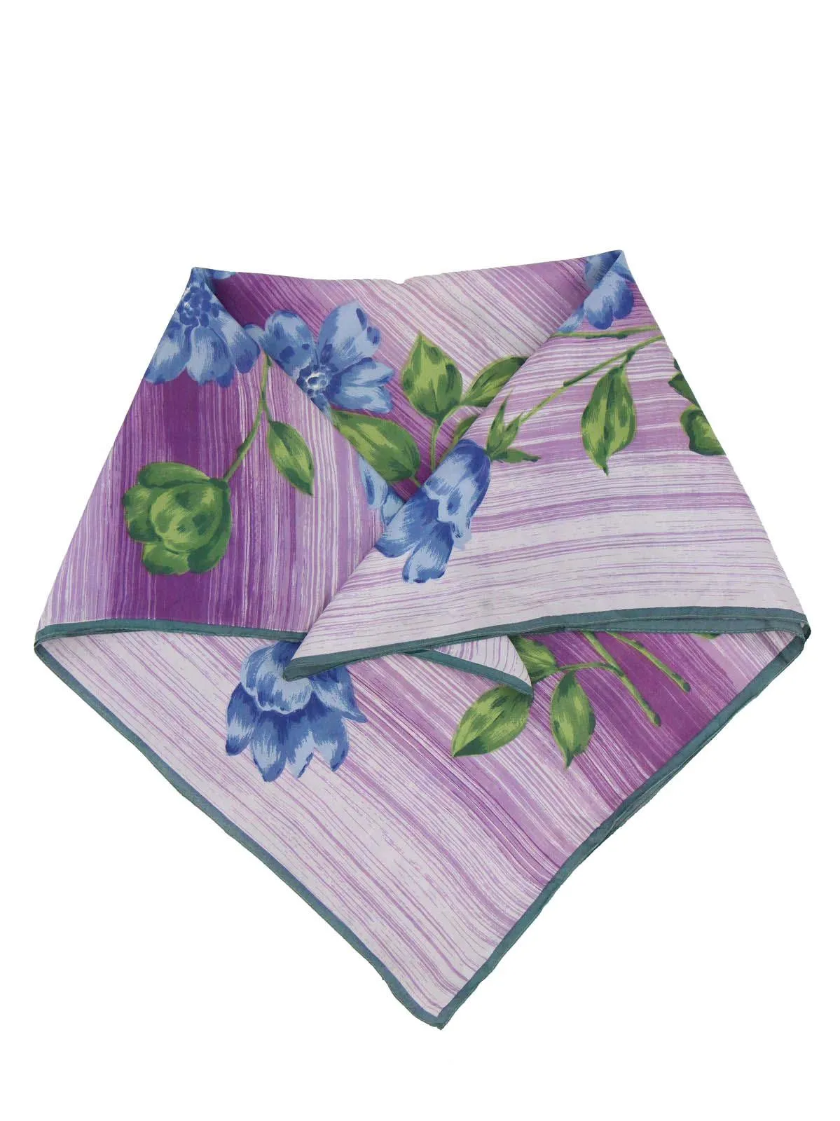 Purple & Blue Floral Print Vintage Satin Scarf