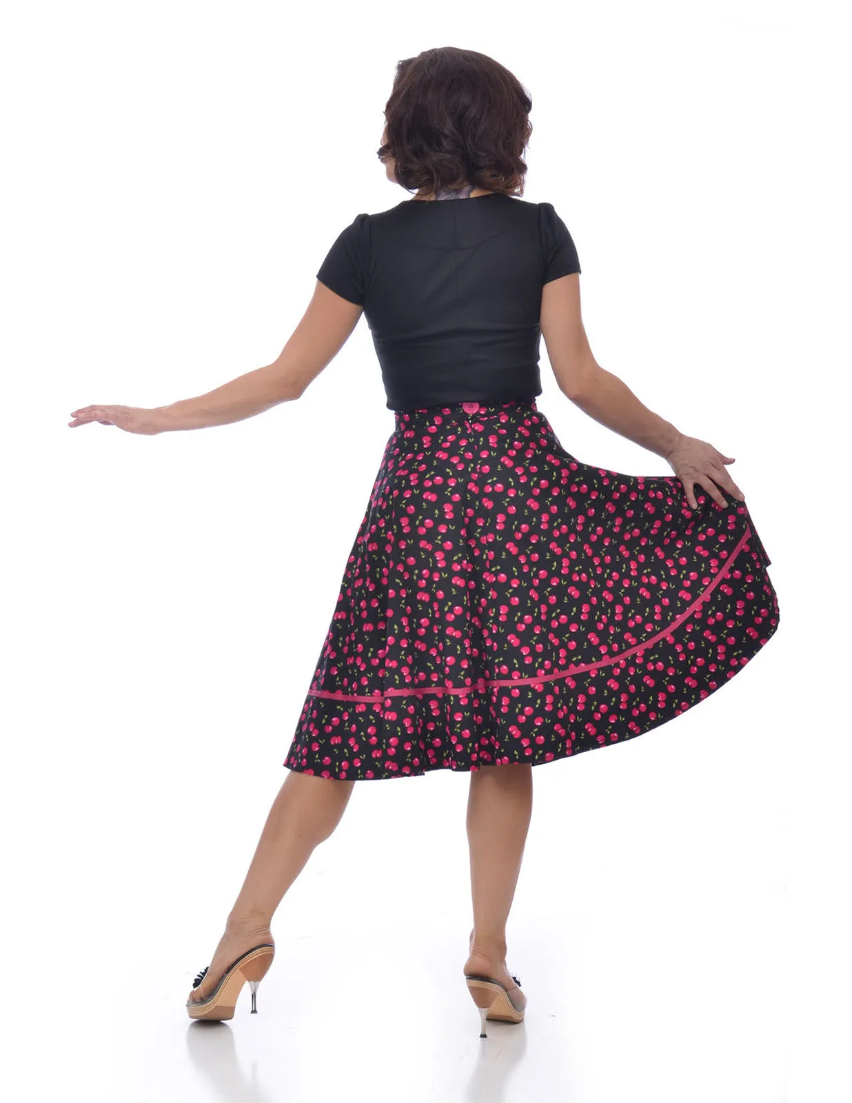 Retro Vintage Pin-up Cherry Cherries Swing Skirt