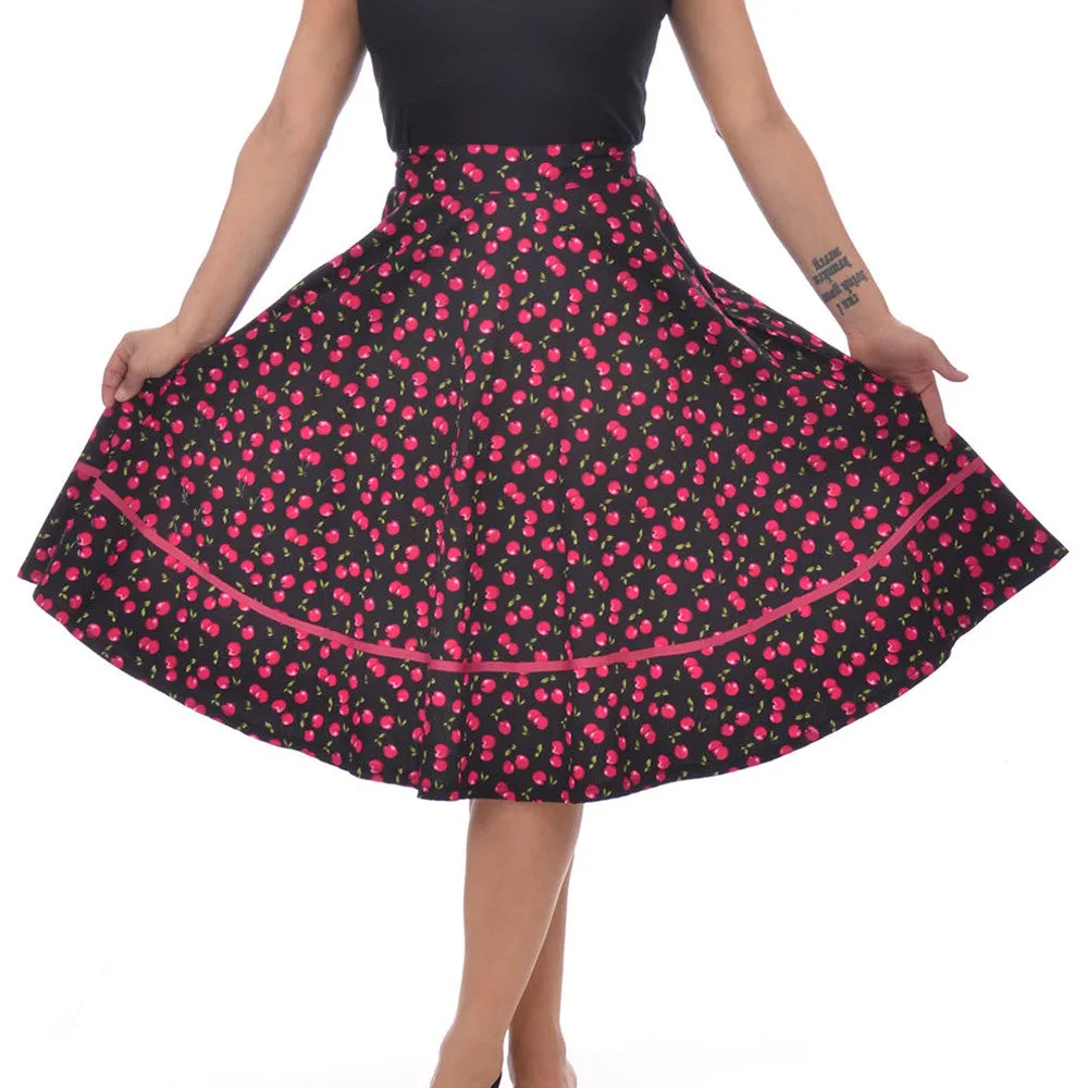 Retro Vintage Pin-up Cherry Cherries Swing Skirt