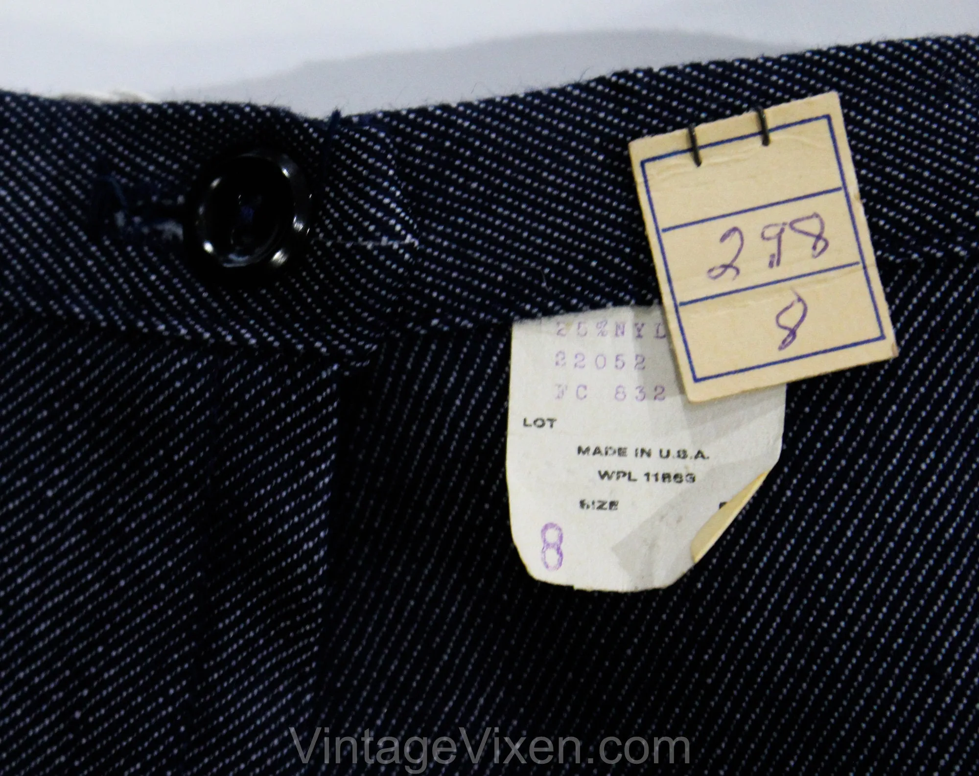 Size 0 Denim Short Pants - XXS 1950s Bermuda Length Clam Diggers - 50s 60s Dark Blue Stretch Cotton - Pin Up Girl NWT Deadstock - Waist 23