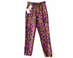 Size 2 Paisley Pants - XS 1960s Purple Tailored Slim Cigarette Pants - Linen Look - 60s Turquoise Blue, Olive Green, Mustard - Waist 24.5