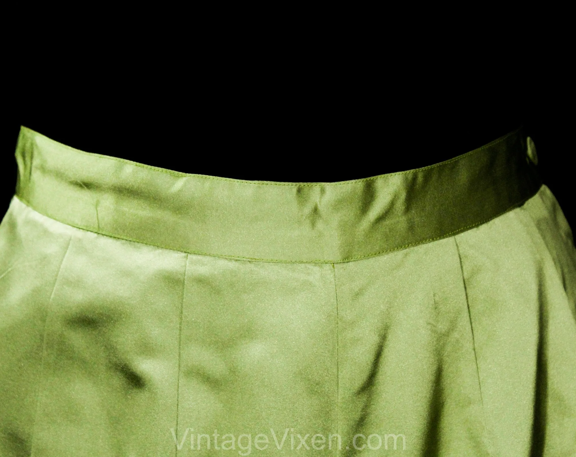 Size 4 1950s Hostess Jacket & Pant Set - Amazing Grand Dame 50s Asian Formal Ensemble - Sage Green Silk Satin - Mandarin Collar - Waist 25