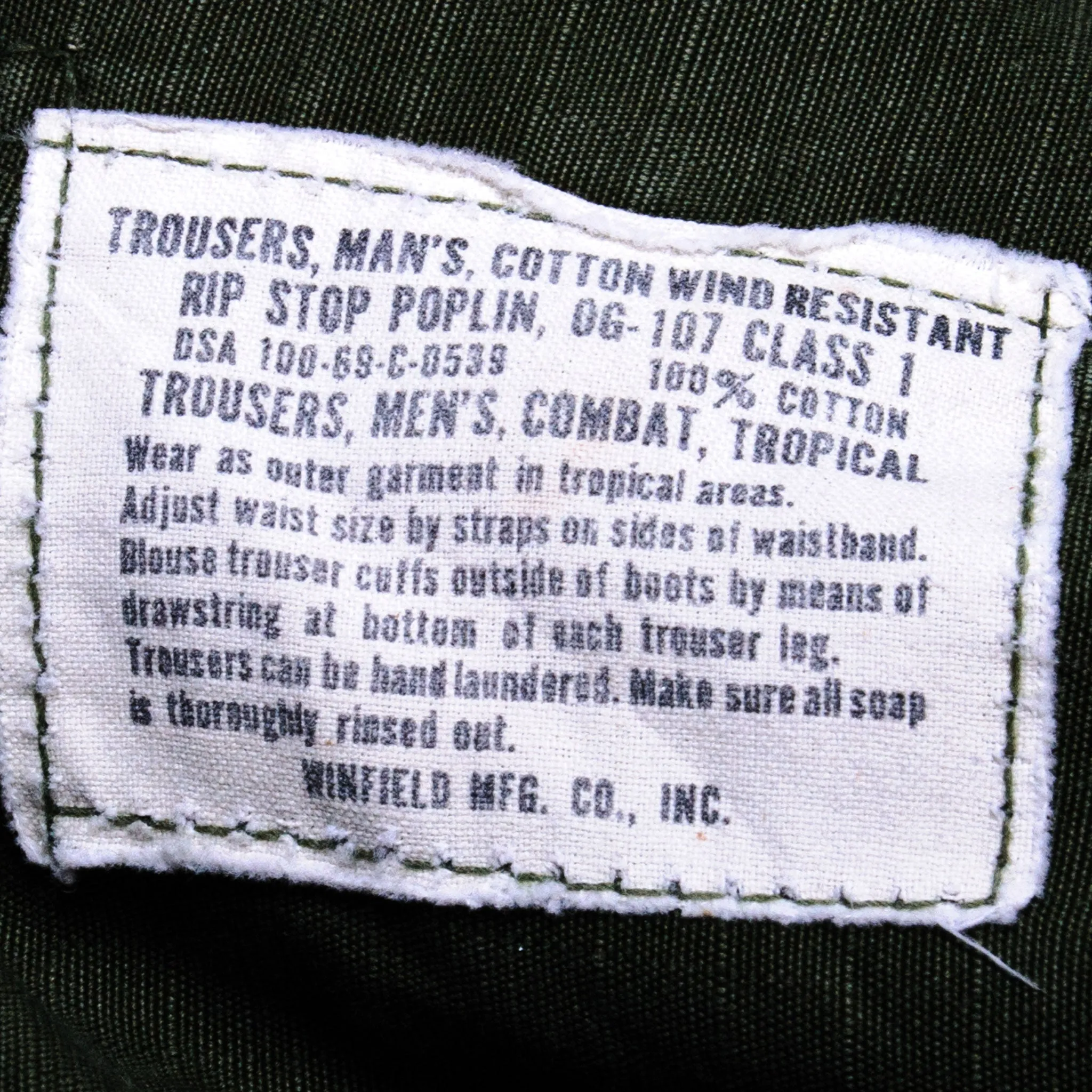 US ARMY FIELD TROUSERS PANTS RIP STOP POPLIN 1969 VIETNAM WAR SIZE 30X32 SMALL LONG
