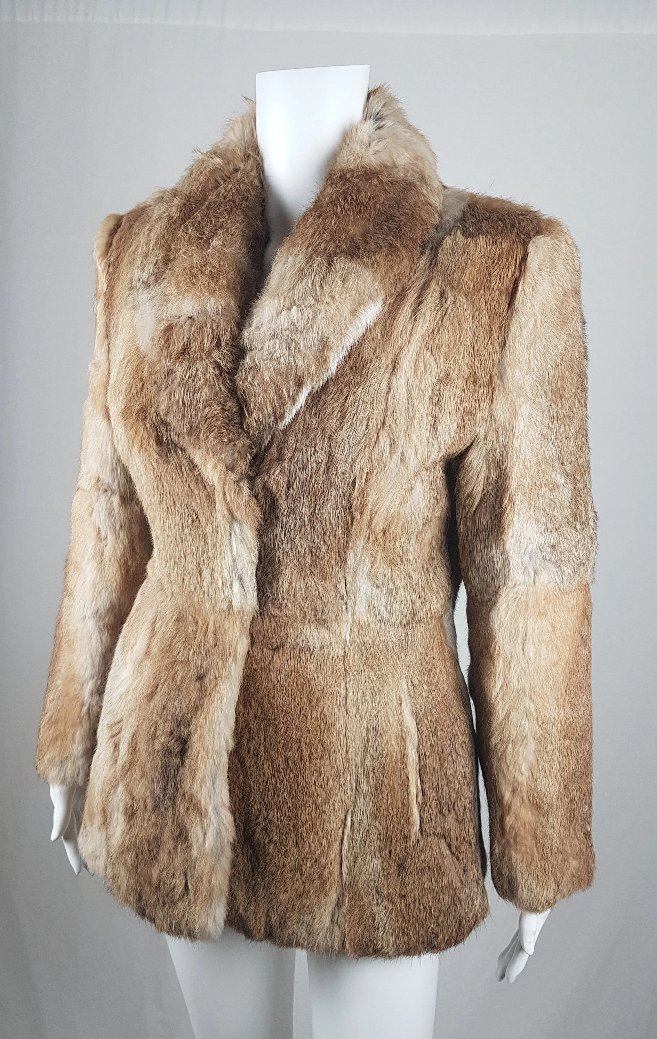 Vintage 1980's | Brown Rabbit Fur Jacket with Brown Leather Belt.