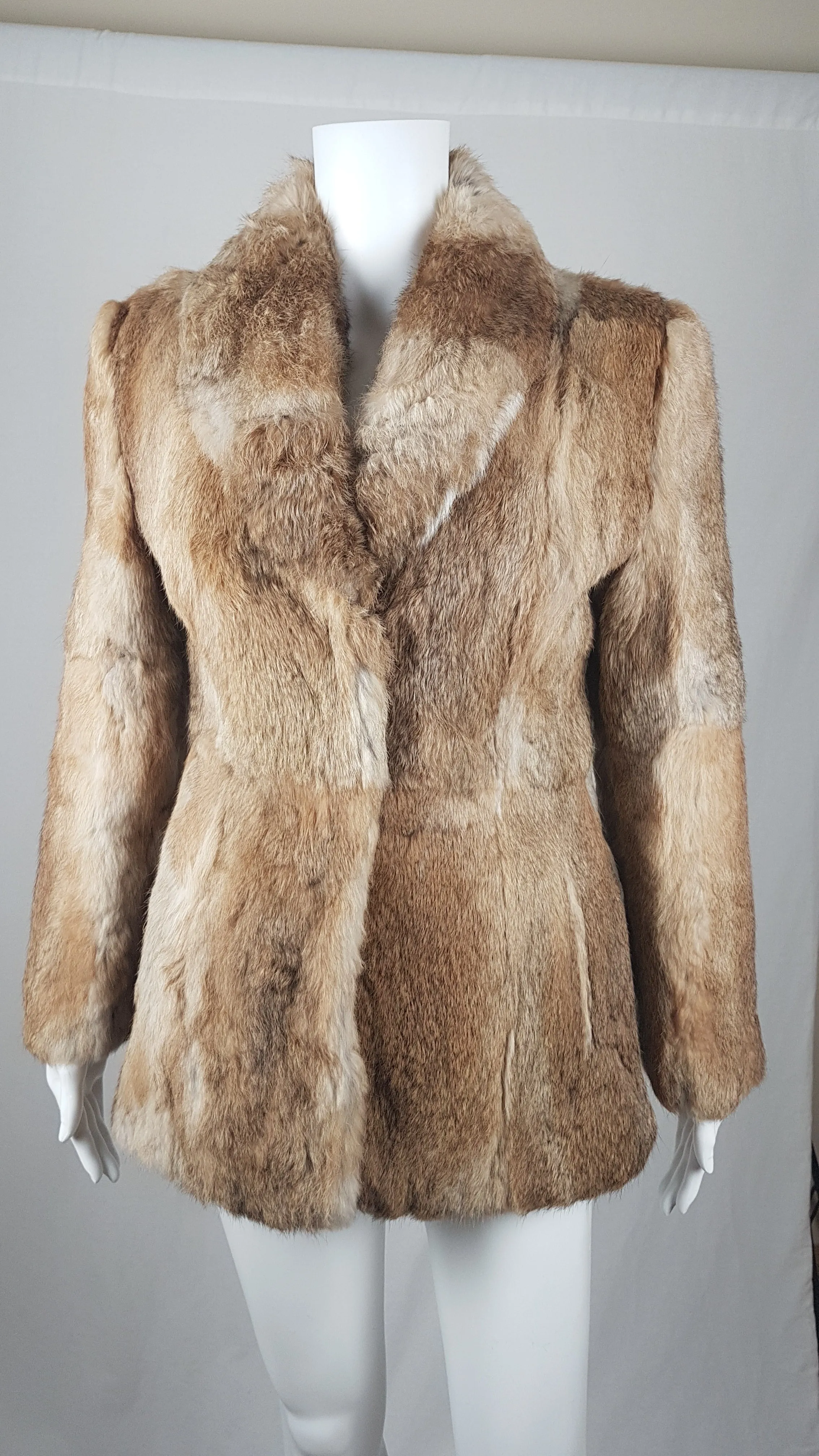 Vintage 1980's | Brown Rabbit Fur Jacket with Brown Leather Belt.