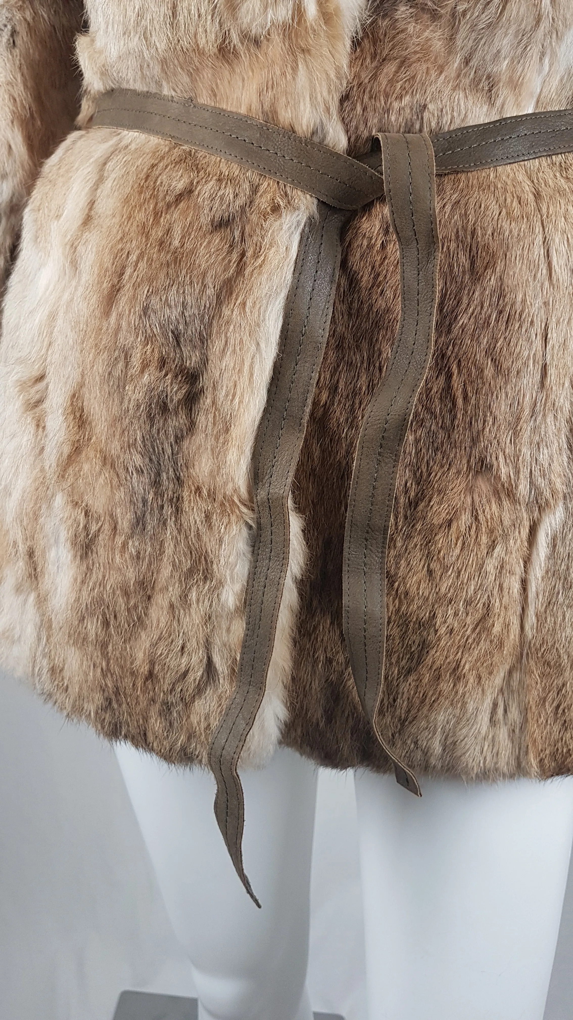 Vintage 1980's | Brown Rabbit Fur Jacket with Brown Leather Belt.