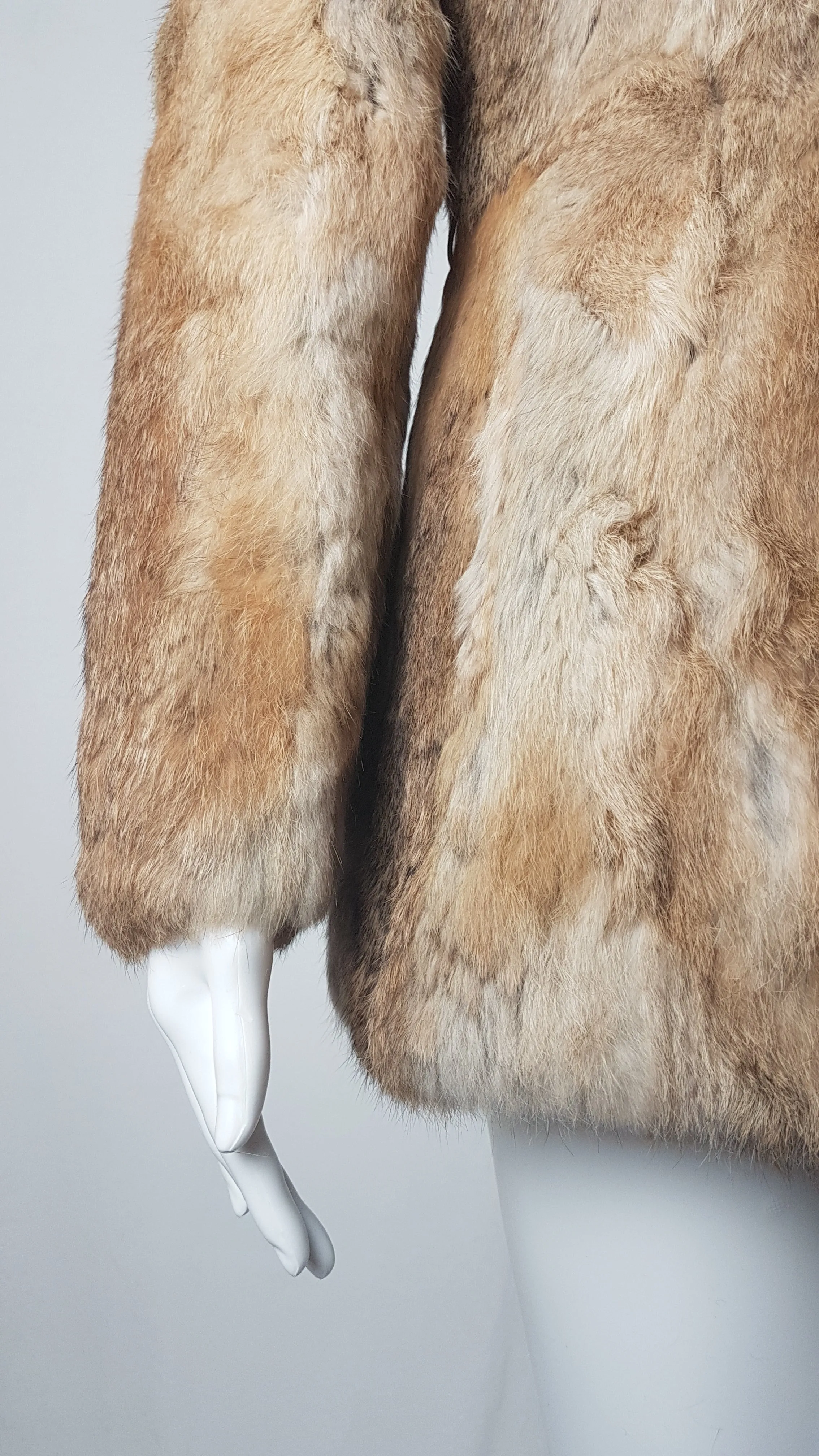 Vintage 1980's | Brown Rabbit Fur Jacket with Brown Leather Belt.