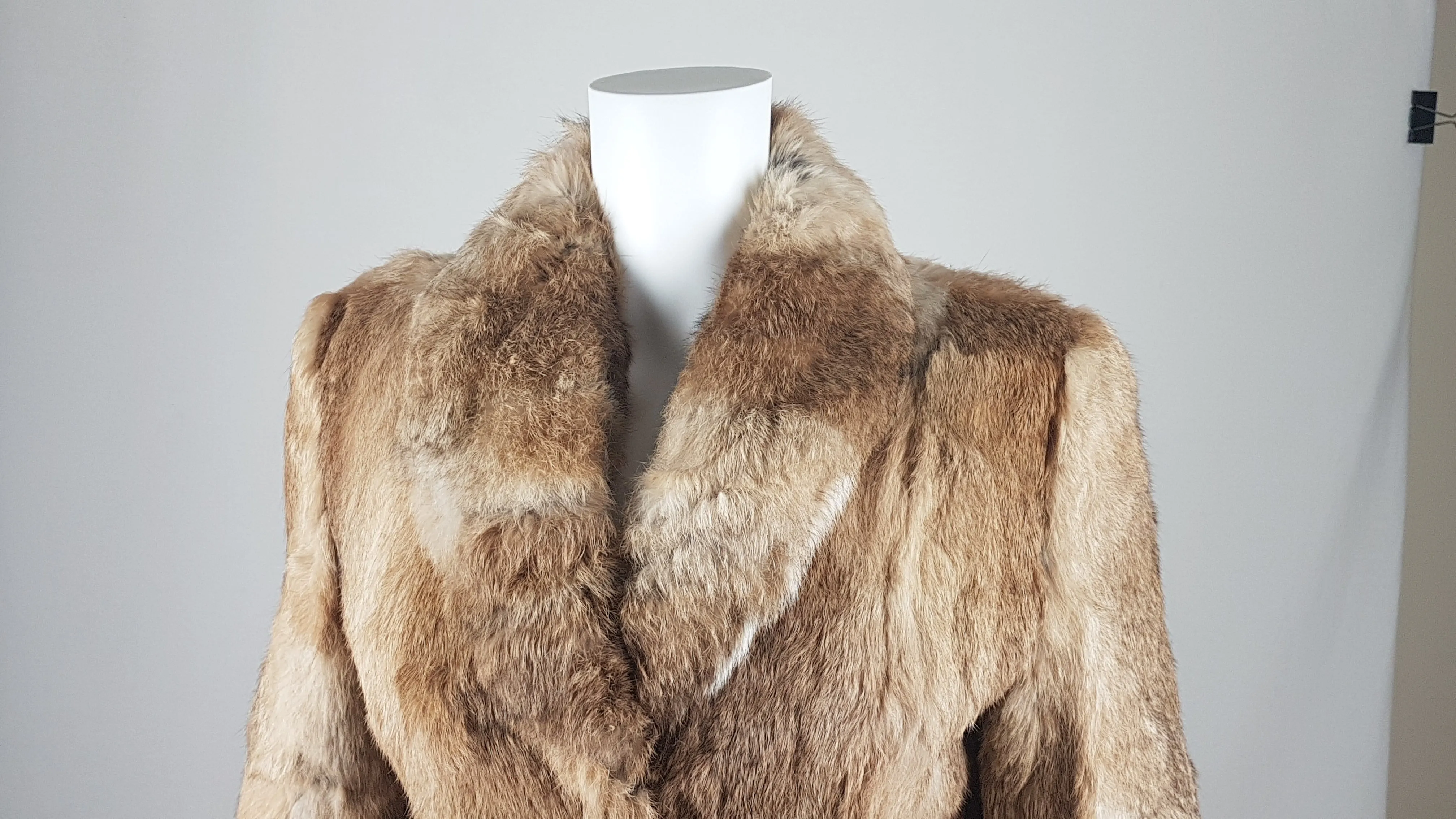Vintage 1980's | Brown Rabbit Fur Jacket with Brown Leather Belt.